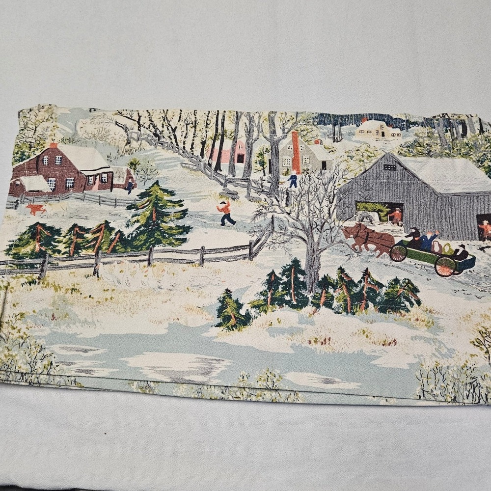 Vintage Grandma Moses "Early Springtime on the Farm" Valance 84 by 12 Pristine